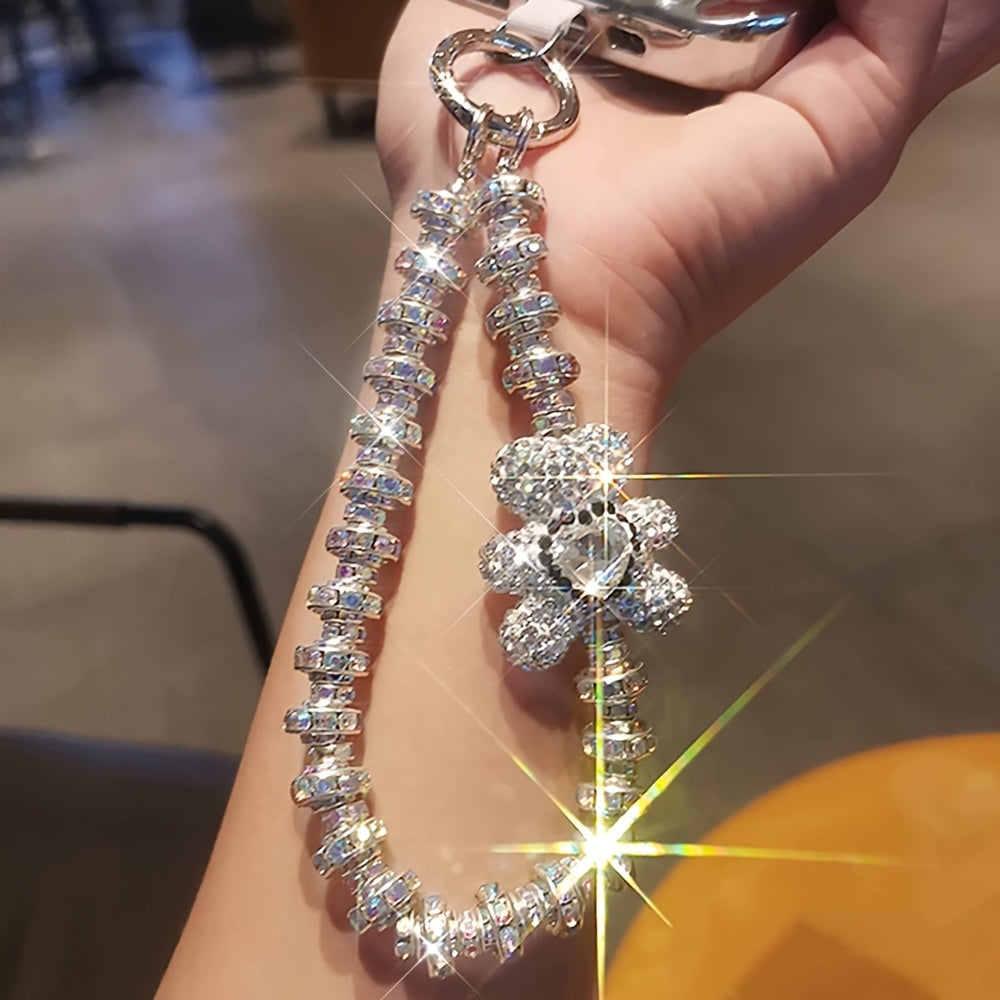 Luxury phone lanyard crystal bear phone chain, suitable for all phone case models, exquisite phone chain, phone anti loss wristband, Women's daily decoration phone pendant
